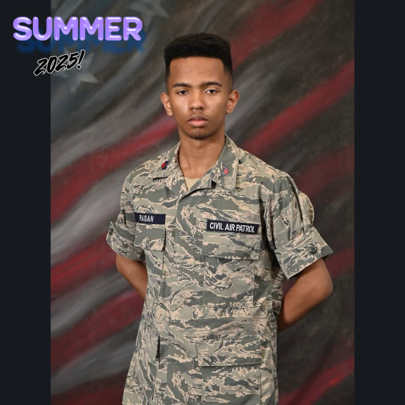 student wearing military fatigues