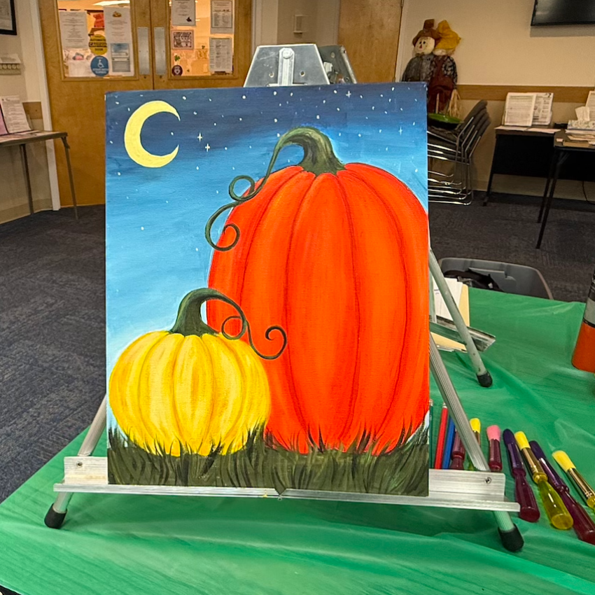 painting of a yellow and orange pumpkin 