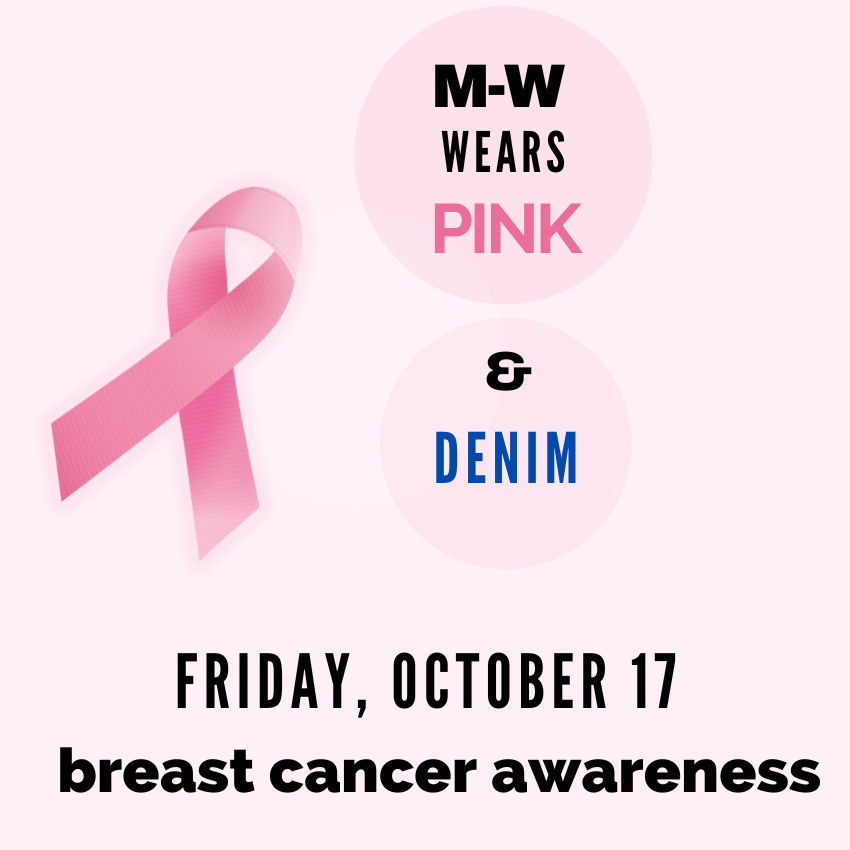 Pink ribbon with black text that says, Friday, October 17, breast cancer awareness day