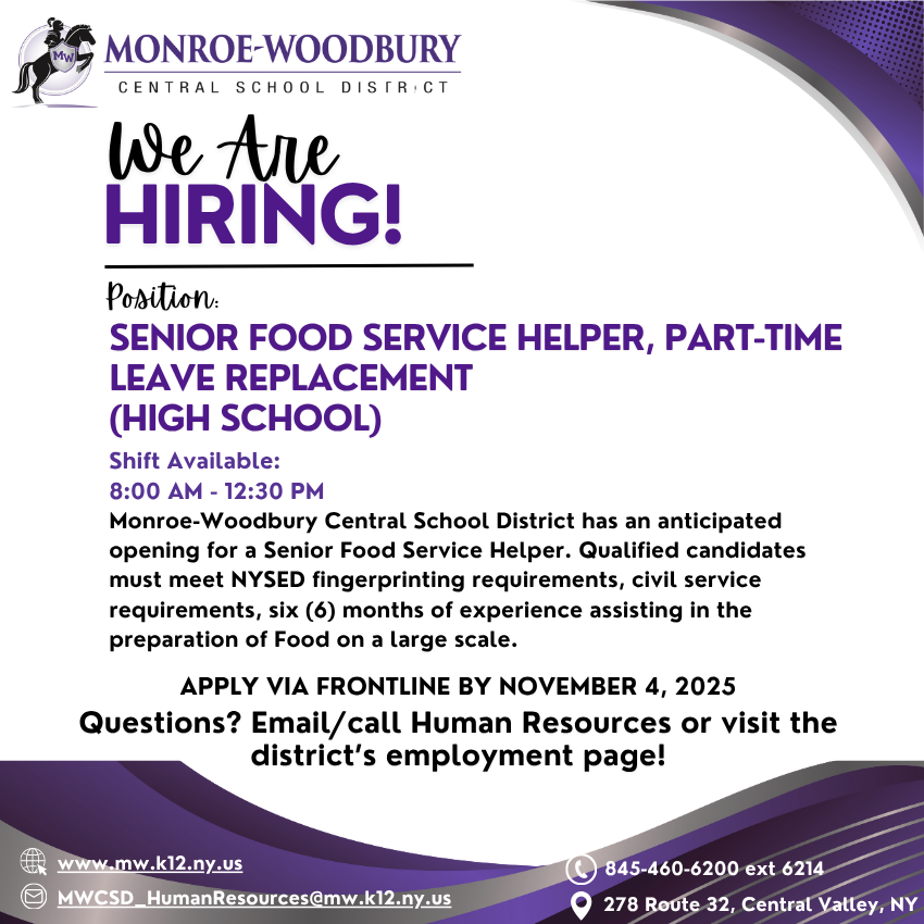 flyer for hiring senior food service helper 