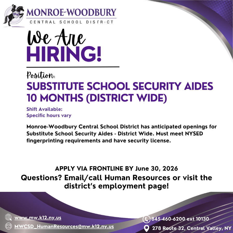 substitute school security aides 10 months district wide purple text 