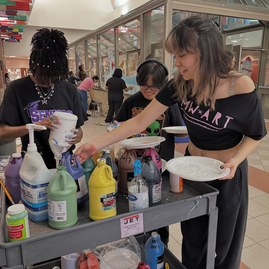 students mixing paint samples