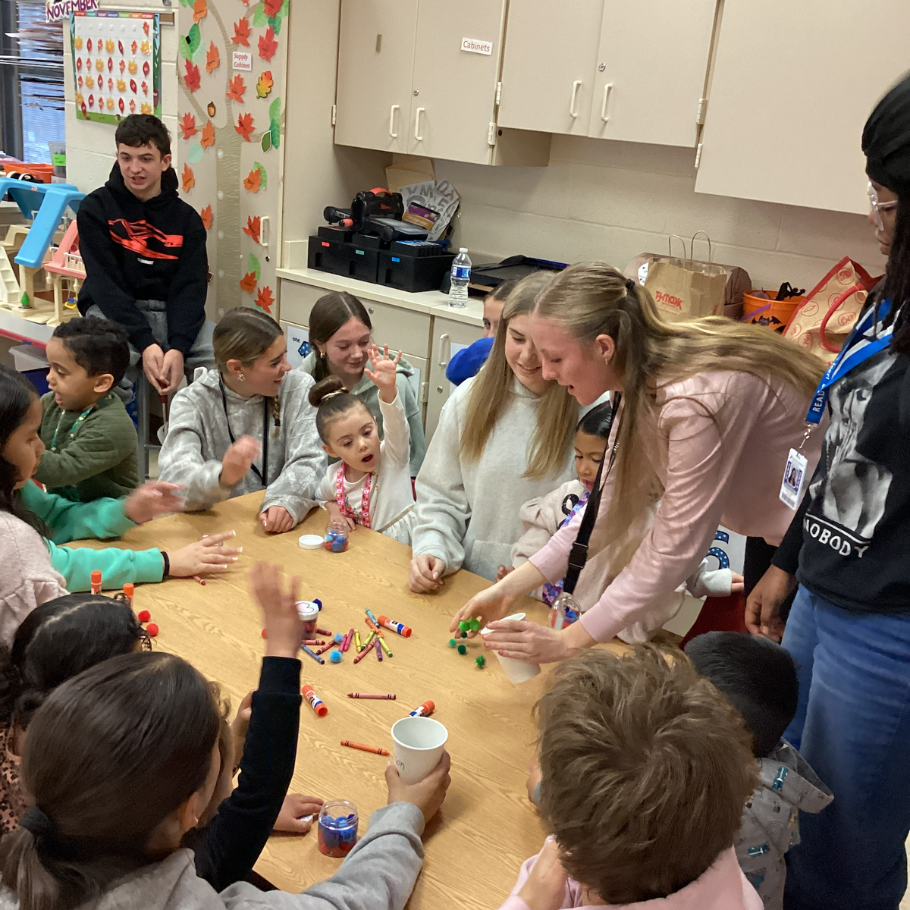 students with crayons