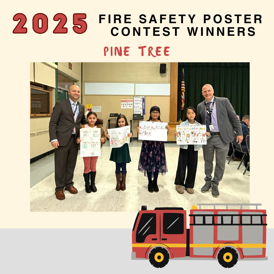 2025 fire safety poster contest winners with graphic of fire truck 