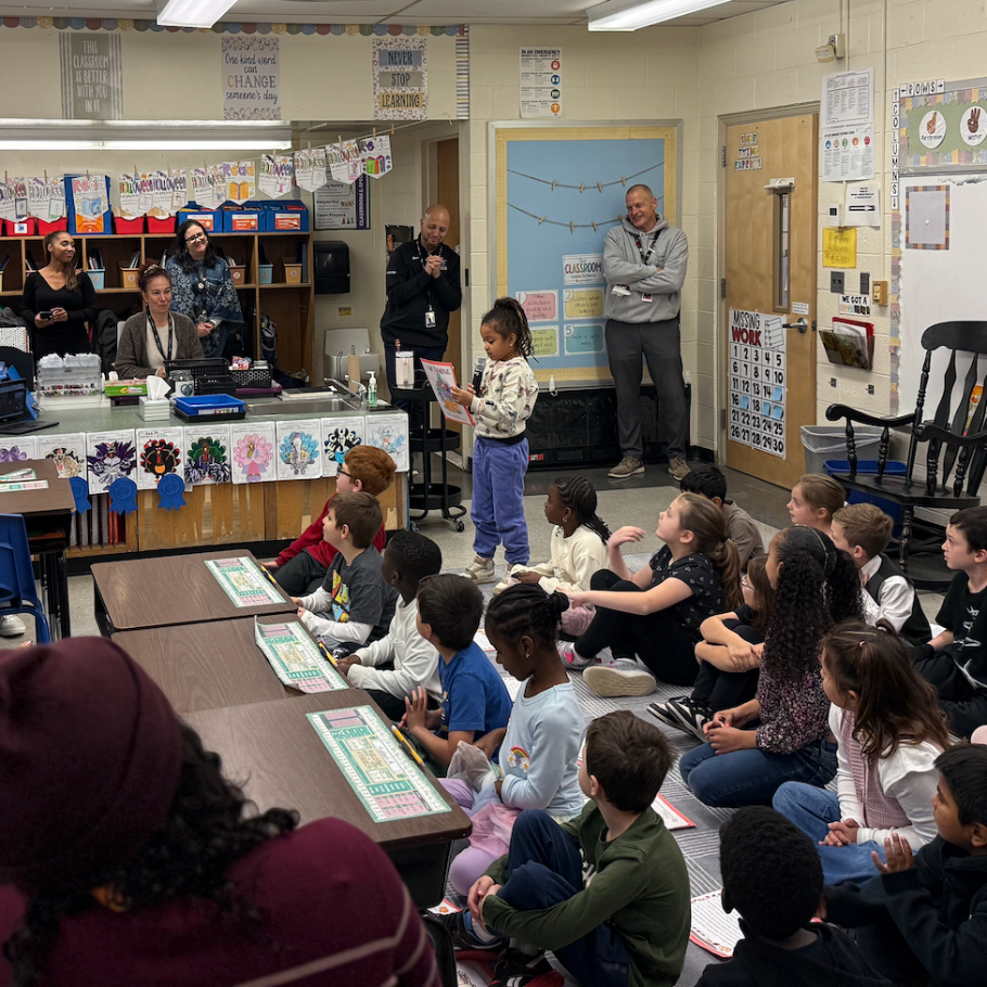 student reading in a class