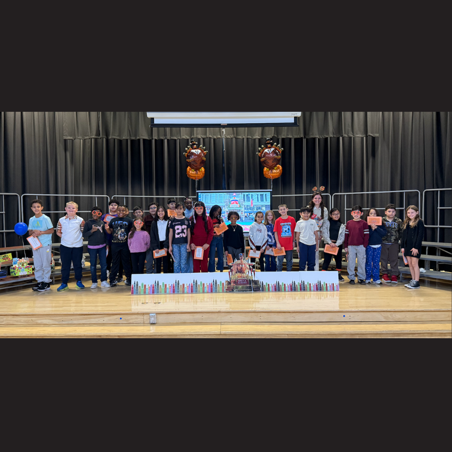 students standing on stage