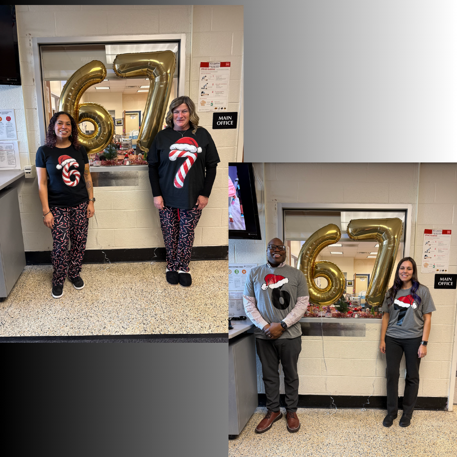two photos of people wearing shirts with the numbers 6 and 7