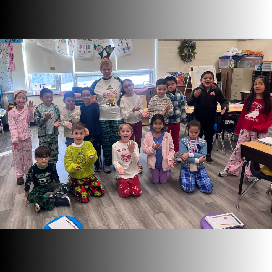 class group photo in pajamas