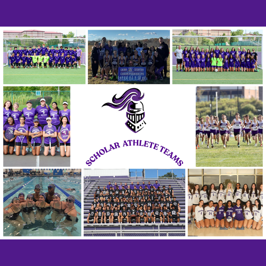 eight photos of sports teams wearing purple, white and green.