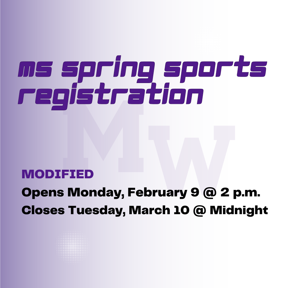 ms spring sports registration opens Monday, February 9 at 2:00 p.m.