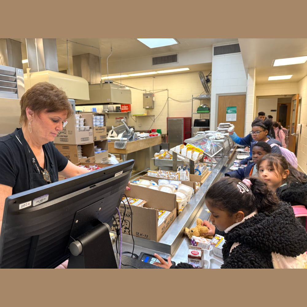 students standing on line in cafeteria