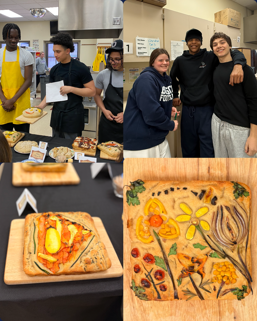 four photos of students and bread 