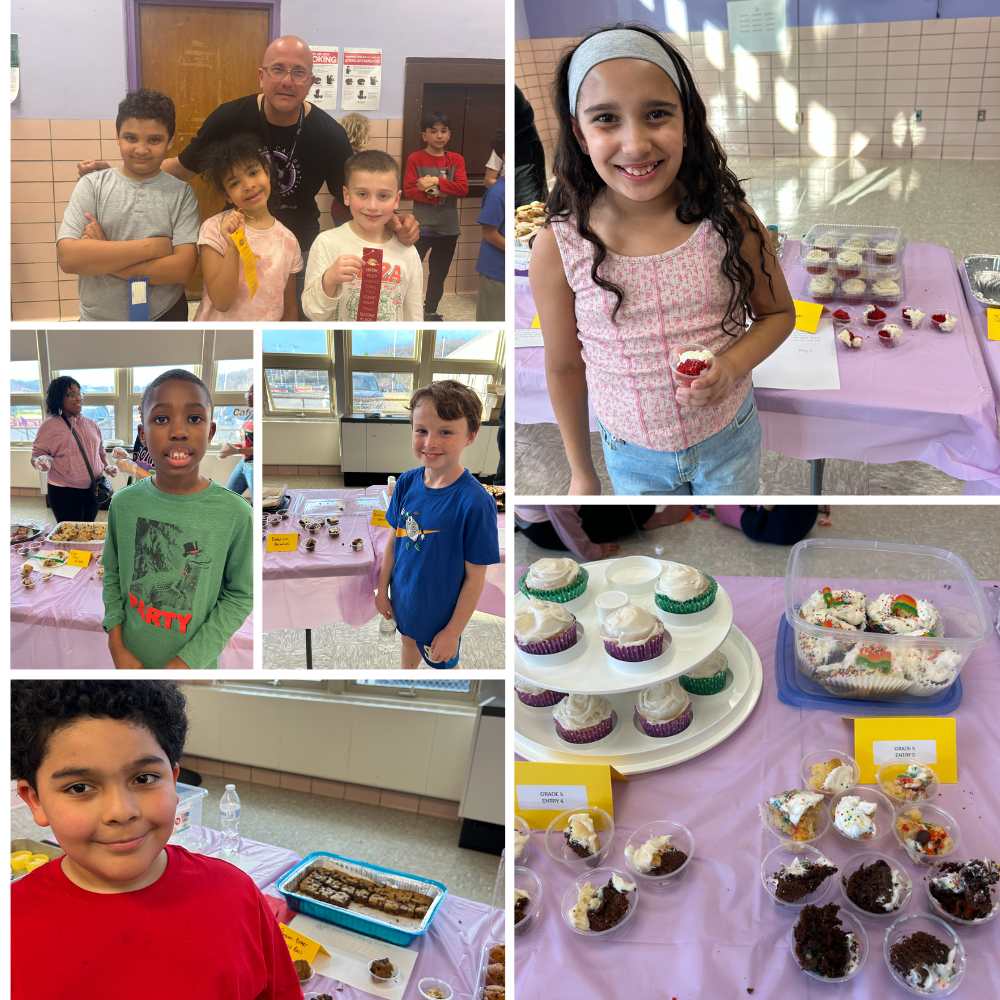six photos of students holding cupcakes 