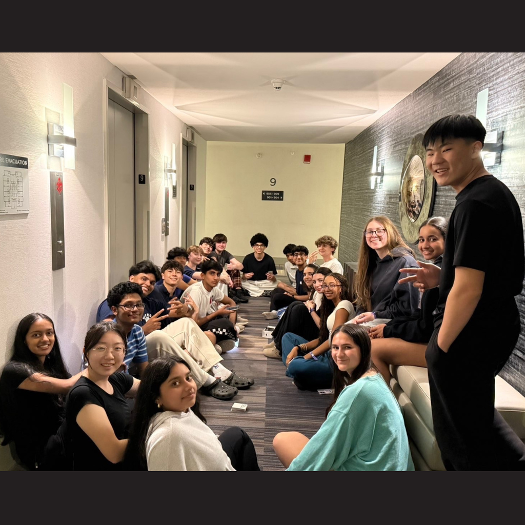 full group in the hallway