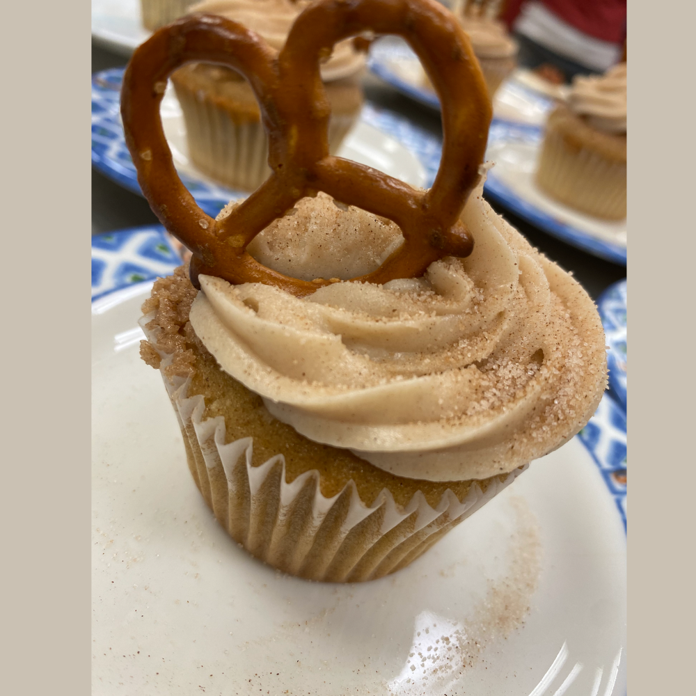 pretzel on top of a cupcake