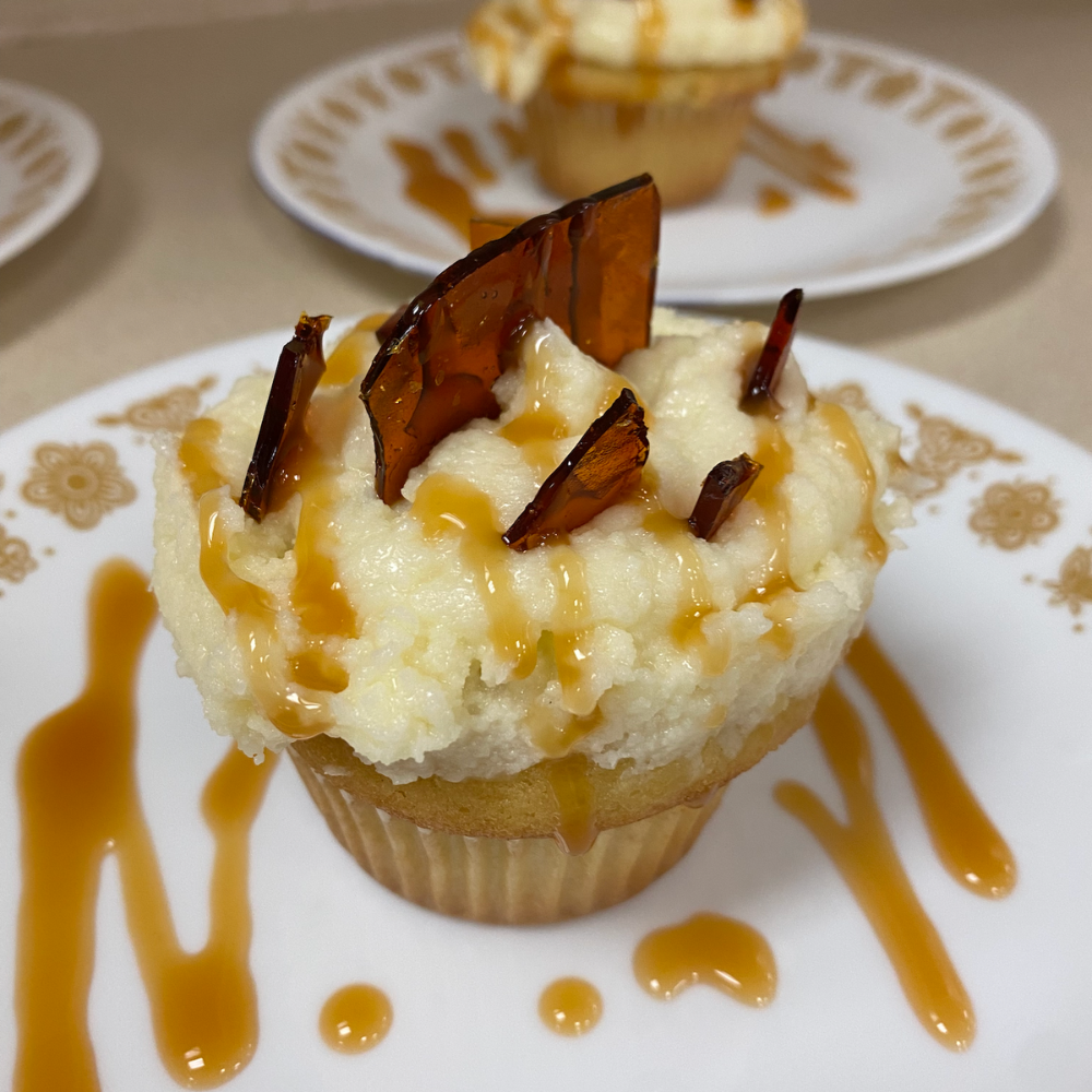 brown and white cupcake