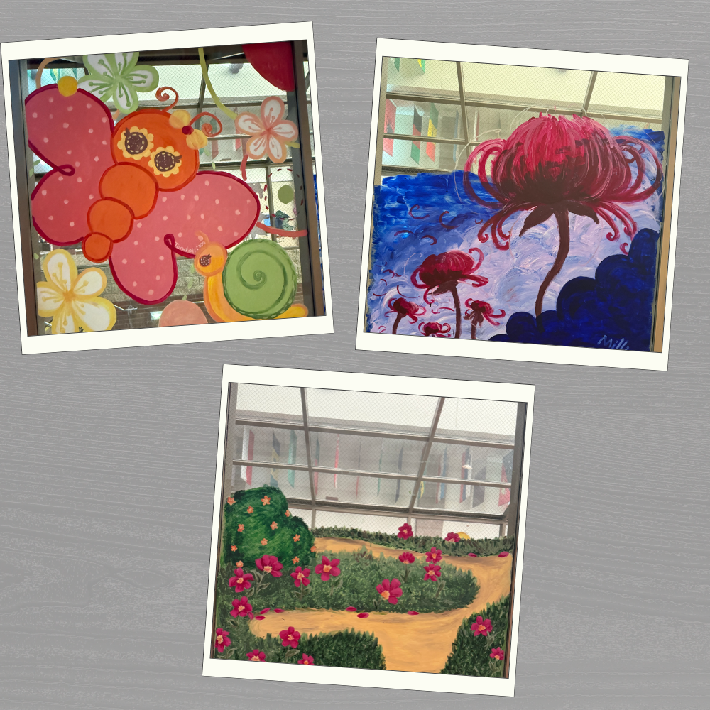 paintings of a butterfly and flowers