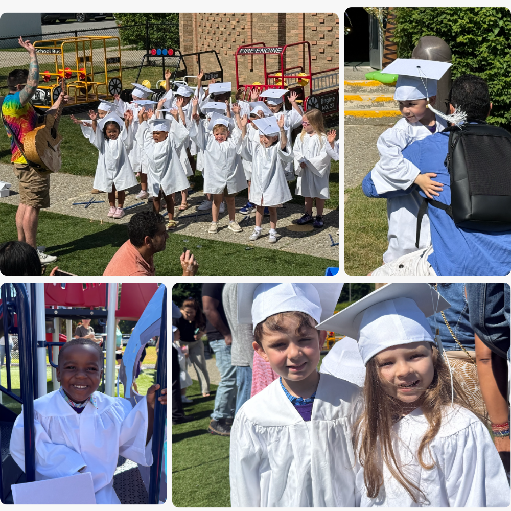 students smiling wearing white caps and gowns