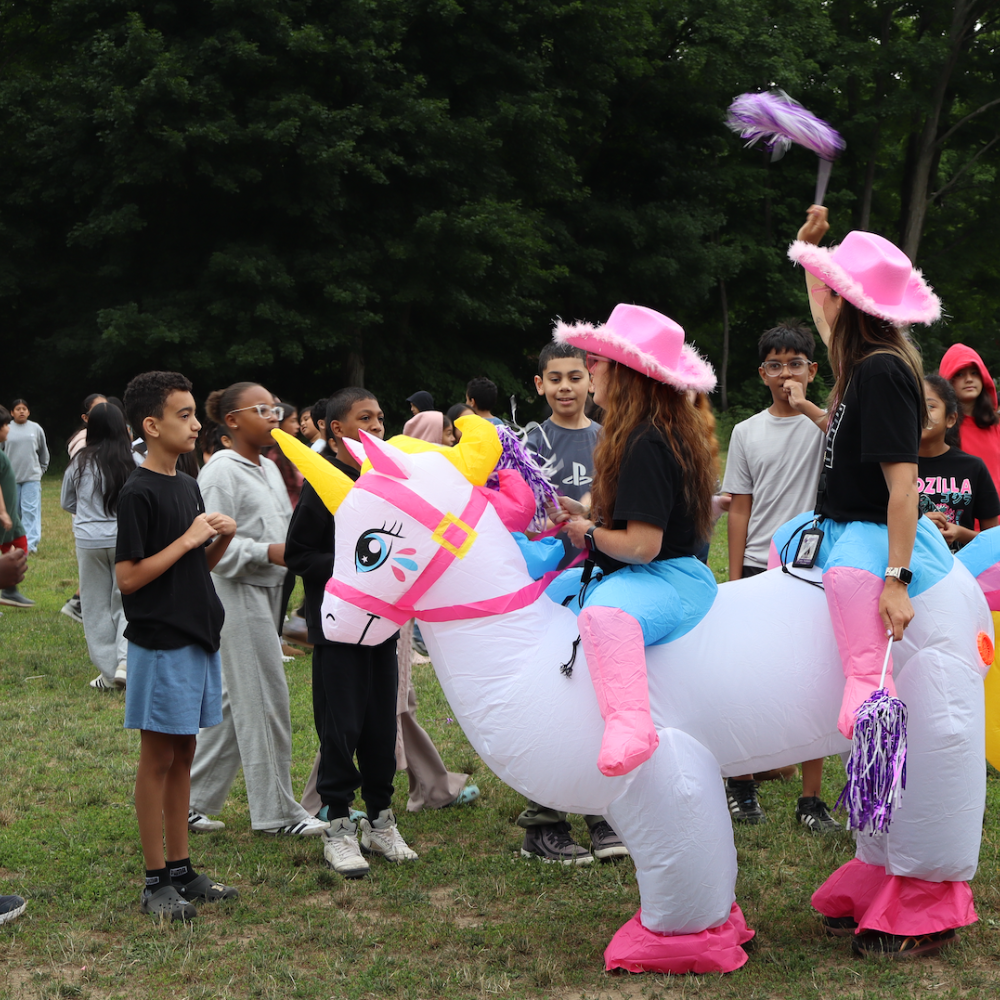 pink unicorn costumes with pink cowgirl hat