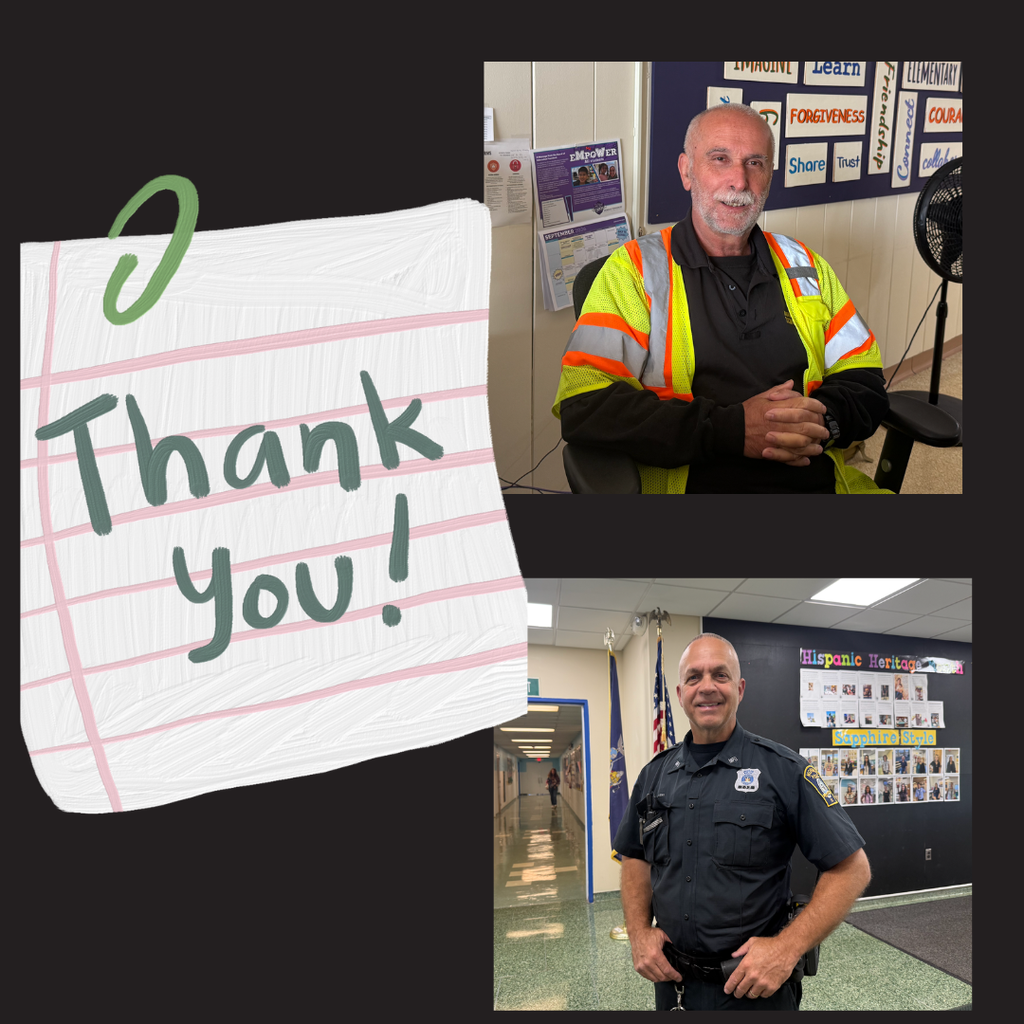 two photos of security officers and a note that says thank you
