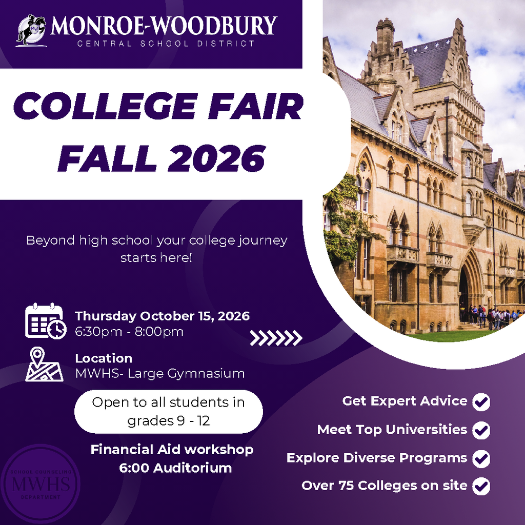 MWHS College Fair, Oct. 15, visit with colleges and other programs for all students grades 9-12