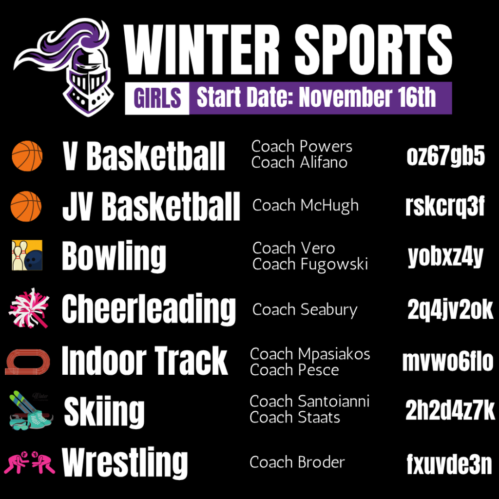 Winter sports, girls start date, November 16
