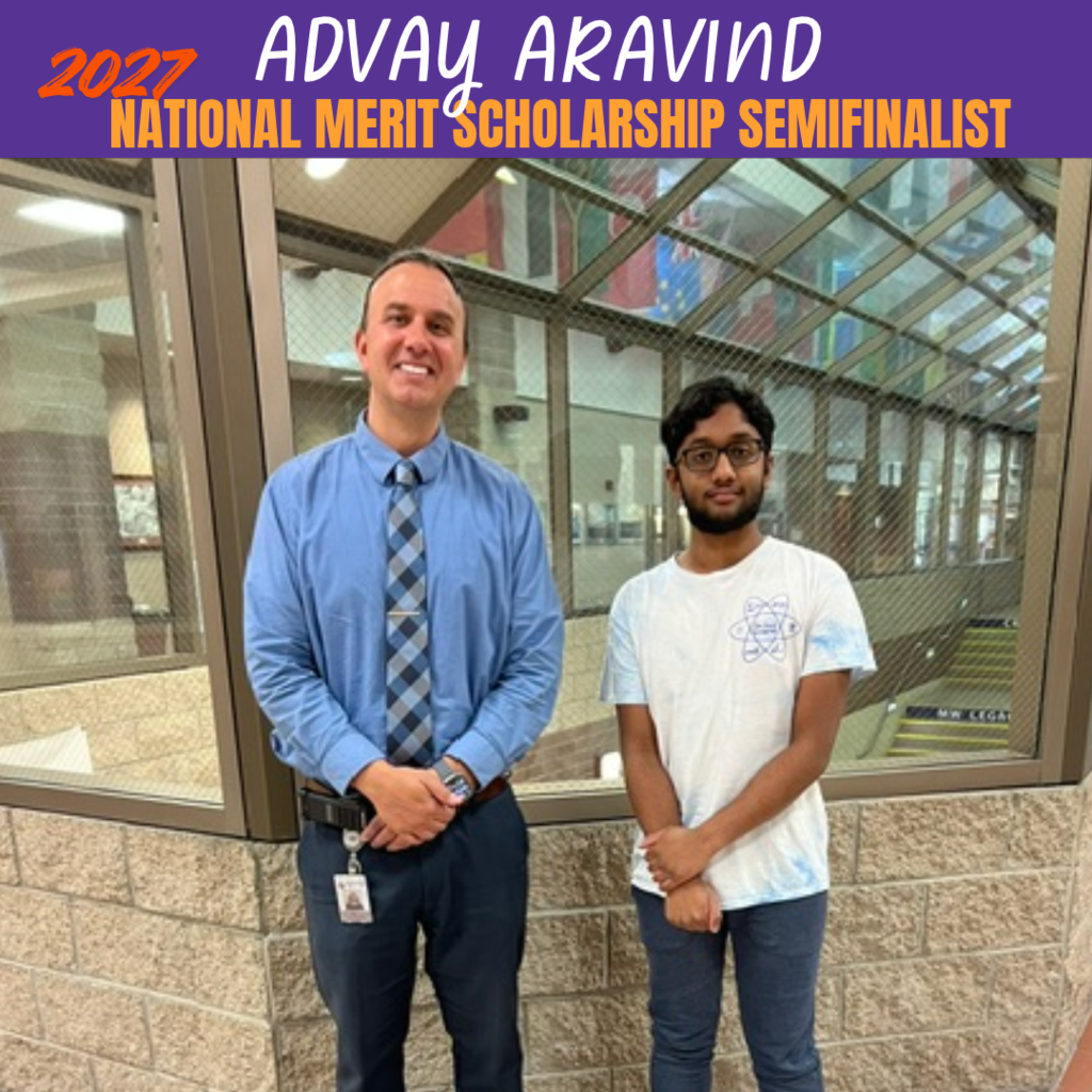 2027 national merit scholarship semifinalist - advay aravind. Man with blue shirt standing next to man in white t-shirt