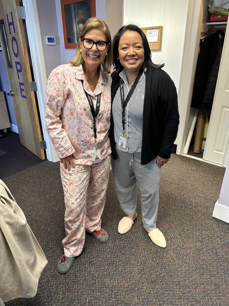 Superintendent and Director of Instructional Support in their PJs