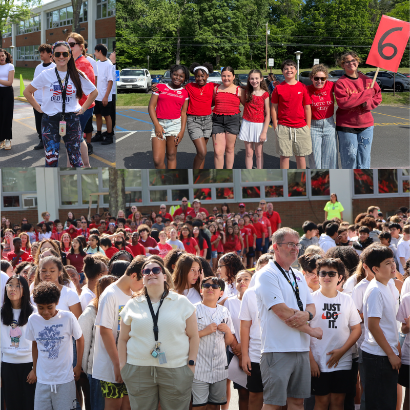 three photos of people wearing all white and red