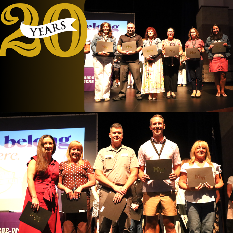 two photos of people on stage, 20 years