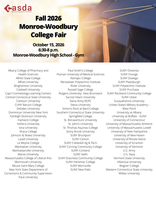 college listing for Oct. 15 college fair at MWHS