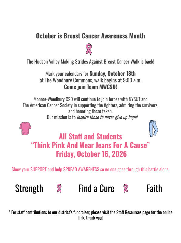 think pink on Oct. 16 - wear jeans or pink to spread awareness for breast cancer