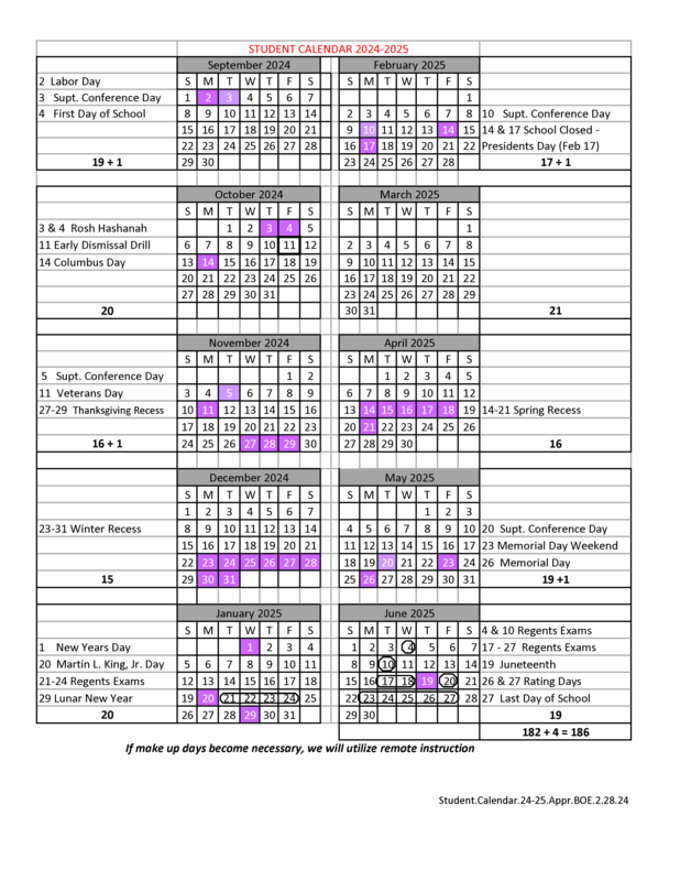 Board of Education approves 2024-2025 student calendar | Monroe-Woodbury High School