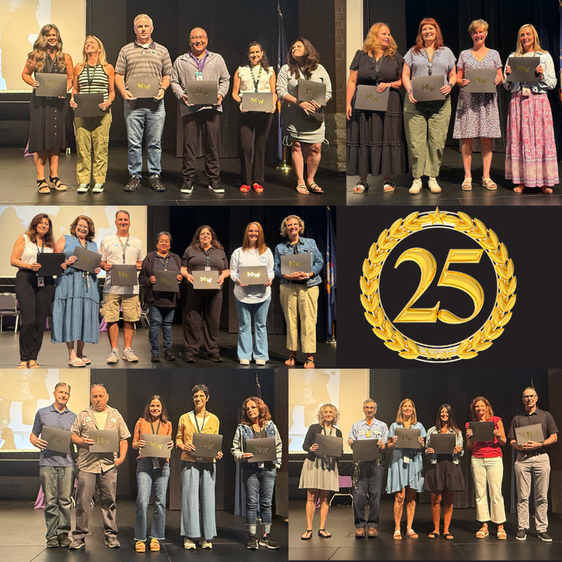 teachers standing on stage with awards