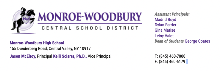 purple text with crusader logo and name of district