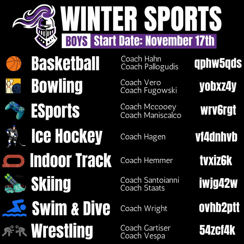 black background with white text  and graphics of sports 