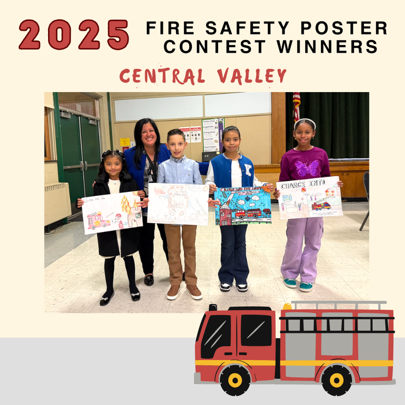 2025 fire safety poster contest and students holding  poster