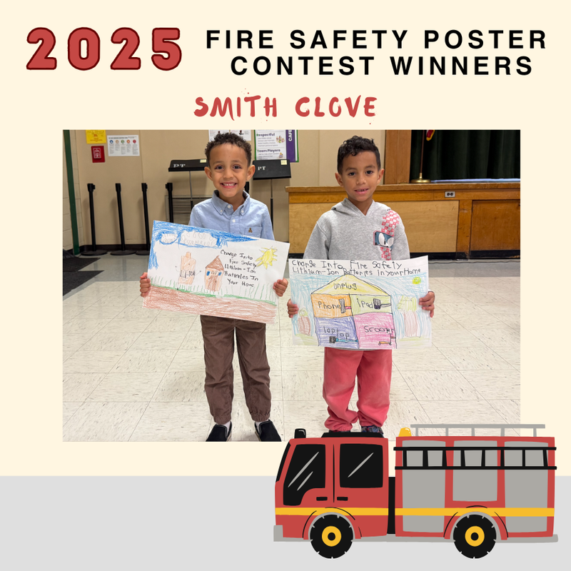 2025 fire safety poster contest and students holding  poster