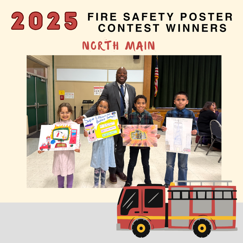 2025 fire safety poster contest and students holding  poster