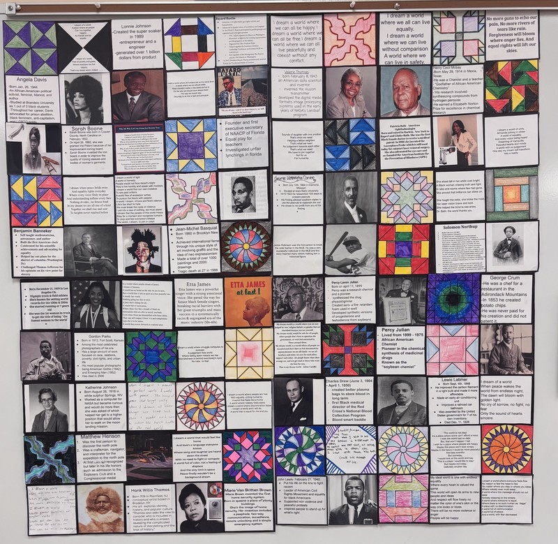 the freedom quilt displayed in hallway 