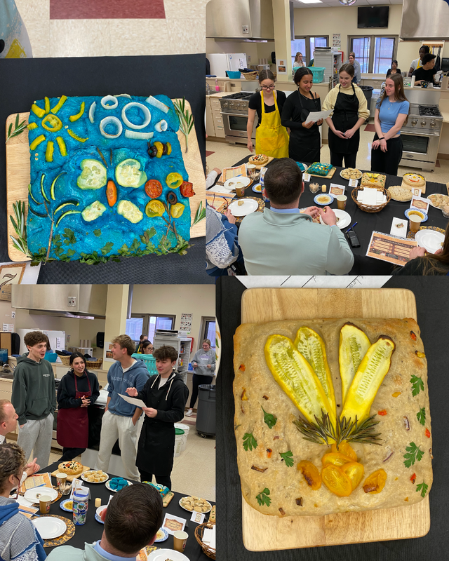 four photos of bread and students 