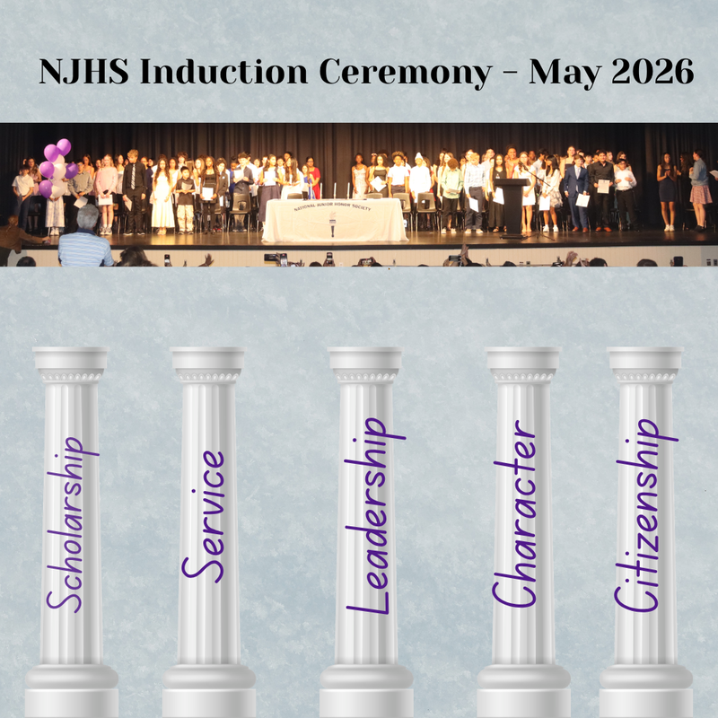 five pillars of NJHS and a photo of all new members