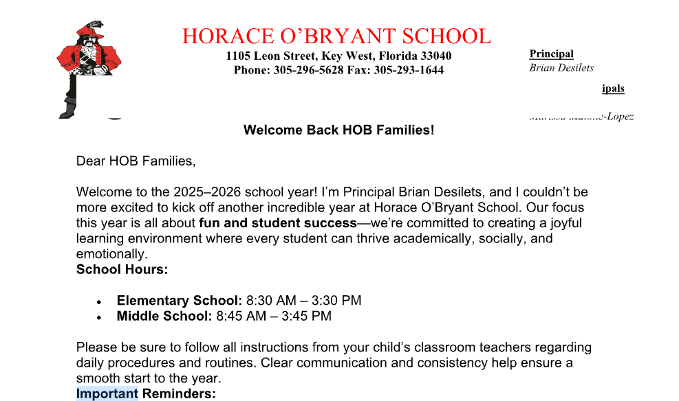 Welcome back from Principal
