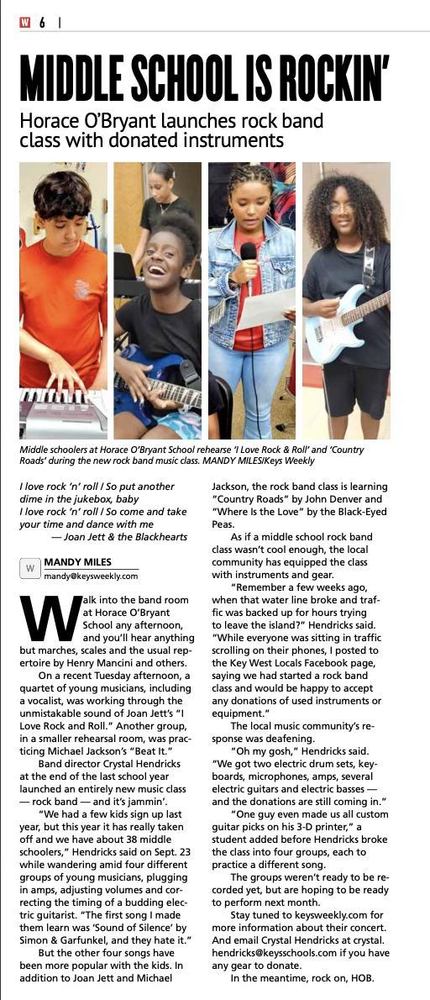 Keys Weekly story about rock band class