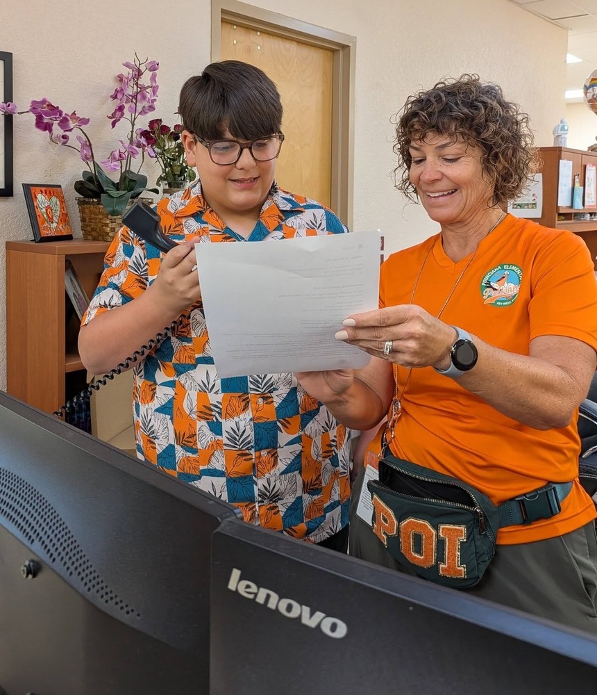 student with principal