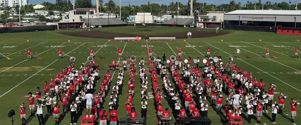 Band on the field at Tommy Roberts Memorial Stadium