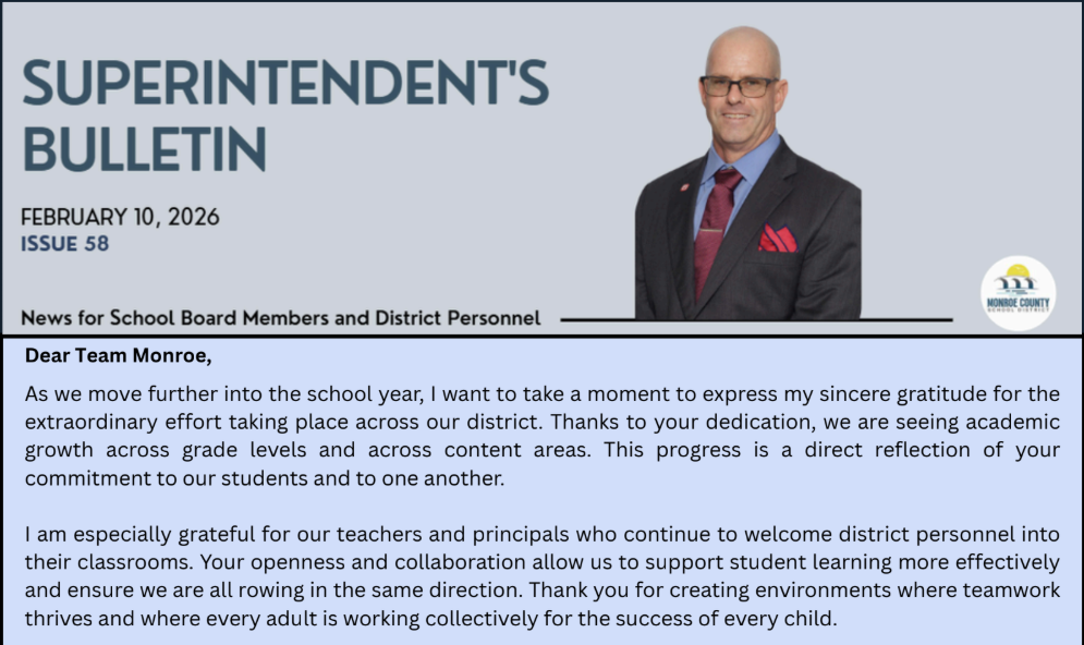 Top of first page, Superintendent's Bulletin for February