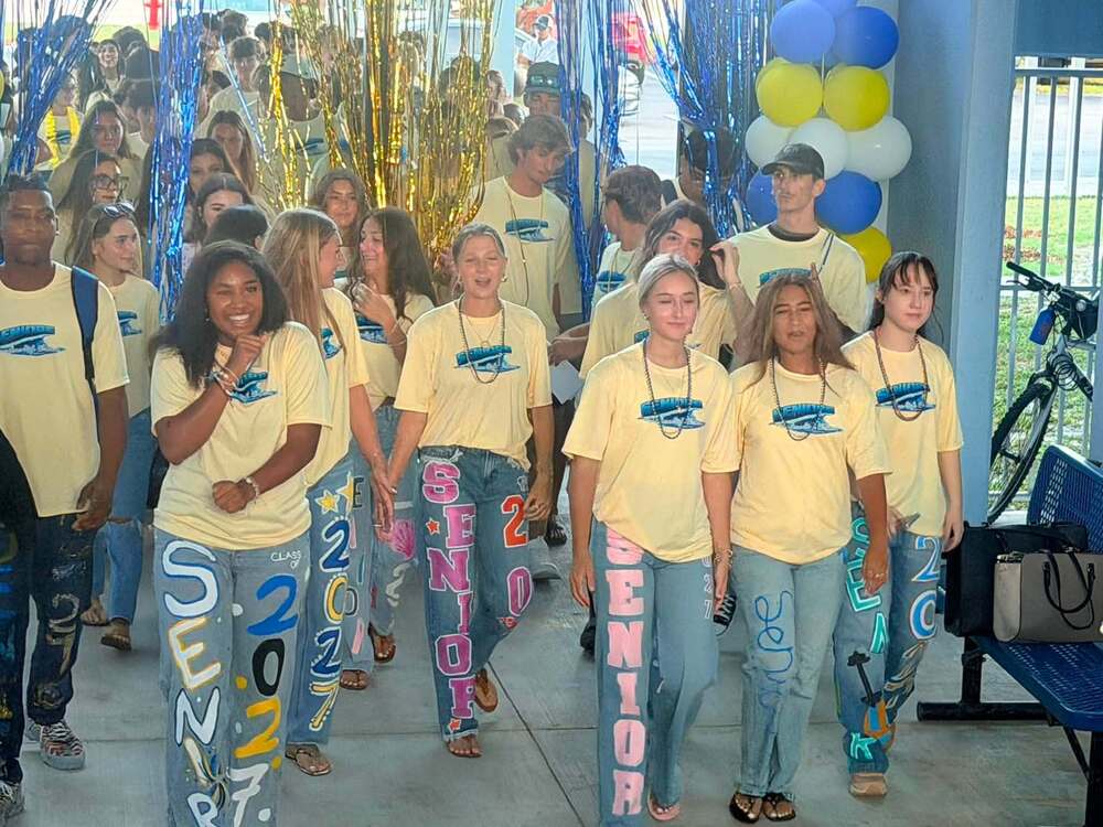 Seniors entering school on the first day