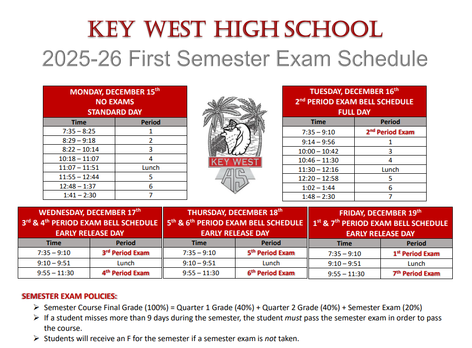First Semester Exam Schedule