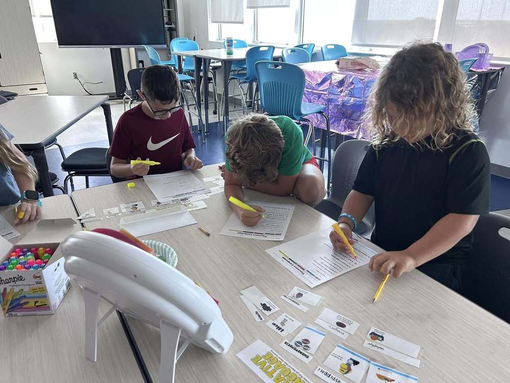 Students working on a project together